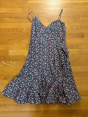 J. Crew Navy Slip Midi Dress with Pink & White Floral Print